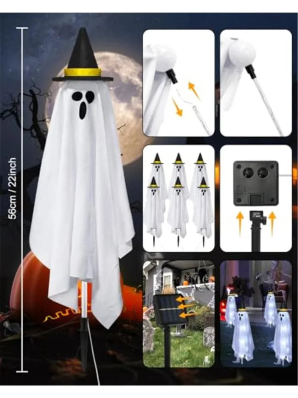 Halloween Decorations Solar Ghost Lights Outdoor, 6-Packs Solar Garden Spooky